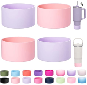 Amazon listing thumbnail of Lonparry silicone tumbler boot sleeves in pastel colors, shown with a Stanley-style tumbler and color options