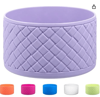 Purple woven-pattern silicone tumbler boot shown with color-swatch options