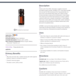 doTERRA Arborvitae essential oil bottle shown with its product information sheet