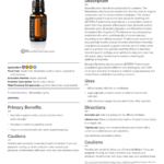 doTERRA Frankincense essential oil bottle shown with its product information sheet
