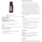 doTERRA Lavender essential oil bottle shown with its product information sheet