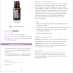 doTERRA Patchouli essential oil bottle shown with its product information sheet