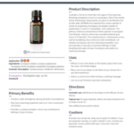 doTERRA Eucalyptus essential oil bottle shown with its product information sheet