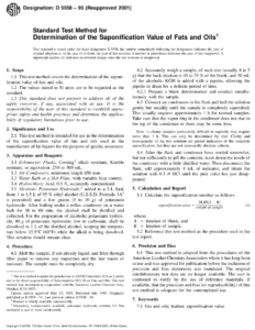 Page of ASTM Standard Test Method D 5558 for determining the saponification value of fats and oils