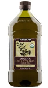 Bottle of Kirkland Signature Organic Extra Virgin Olive Oil from Costco