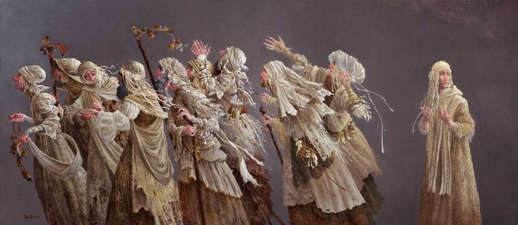 James C. Christensen painting of the ten lepers, with one turning back toward Christ in gratitude