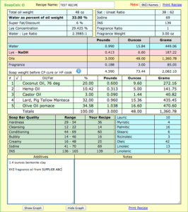 Blank SoapCalc recipe input form for entering oils and calculating a soap recipe