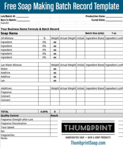 Thumbprint Soap free soap-making batch record template for logging a recipe