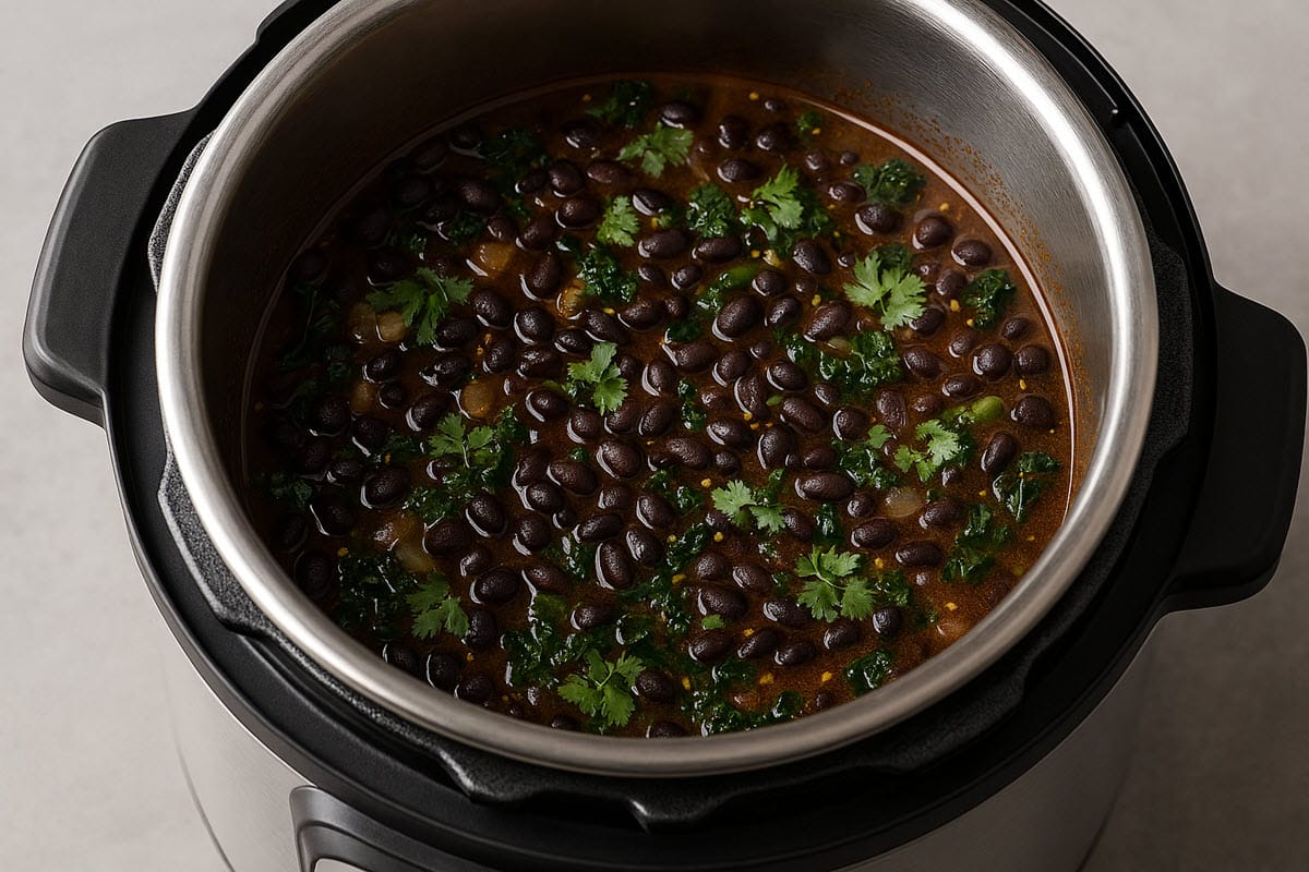 Spicy Instant Pot Black Beans with Ginger, Turmeric & Kale