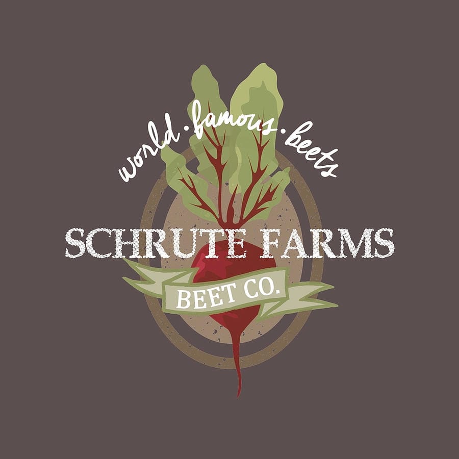 Schrute Farms Beet Co. ‘World Famous Beets’ logo, a nod to The Office, showing a beet with its greens