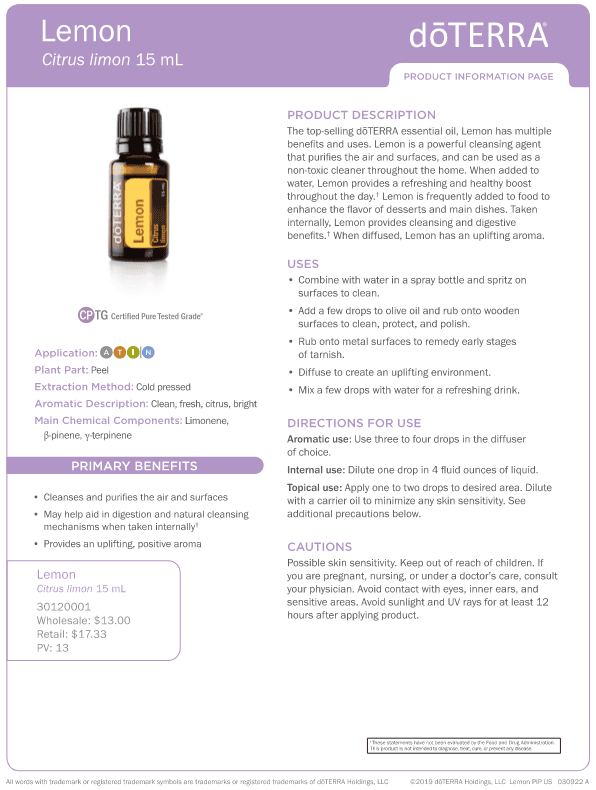 Lemon Essential Oil by doTERRA - 15ml - Image 2