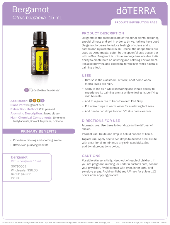 Bergamot Essential Oil by doTERRA - 15ml - Image 2