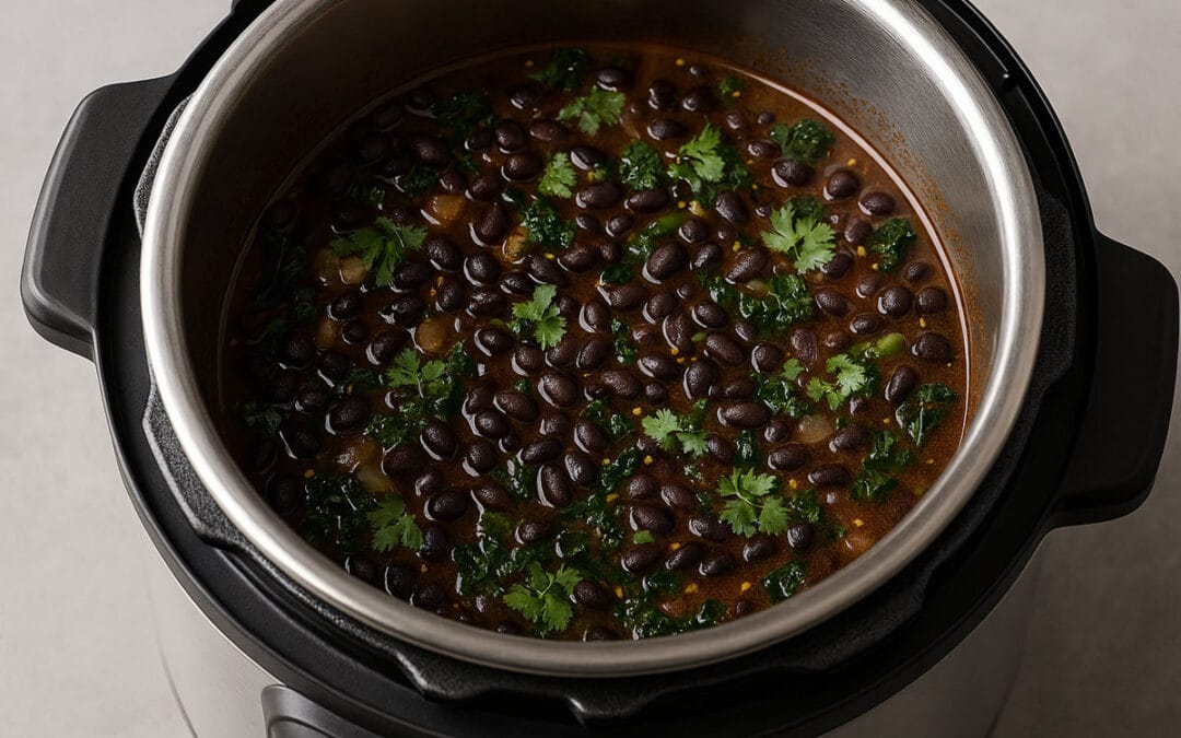 Spicy Instant Pot Black Beans with Ginger, Turmeric & Kale